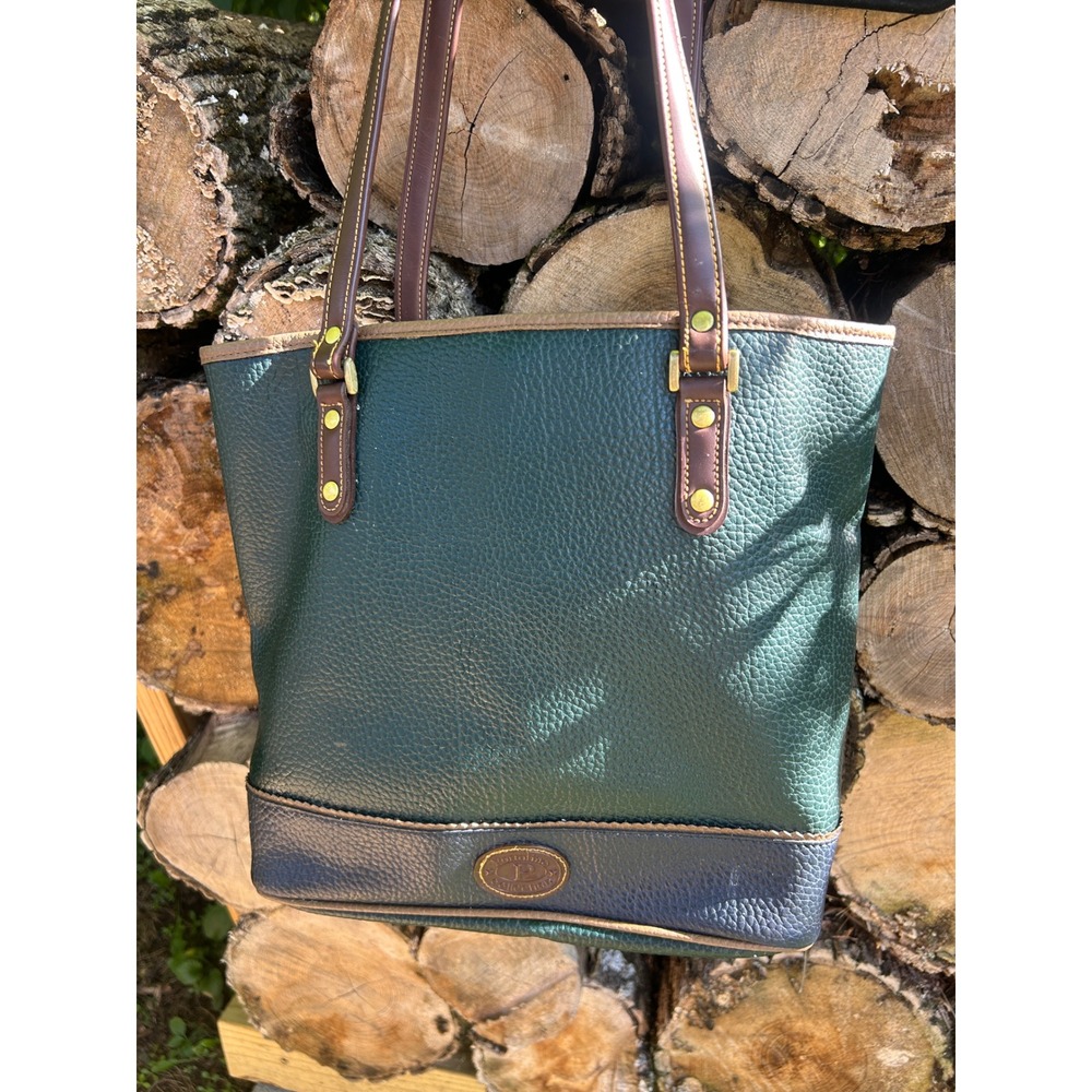 Portofino Collection Tote Bag Pebbled Leather Colorblock Brass Vintage Preppy